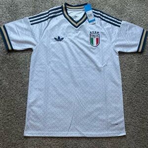 Adidas White and Blue Italia Soccer Tee